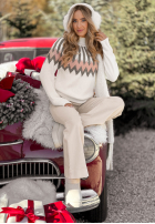 Wzorzysty Pullover z wełną Corta Ecru