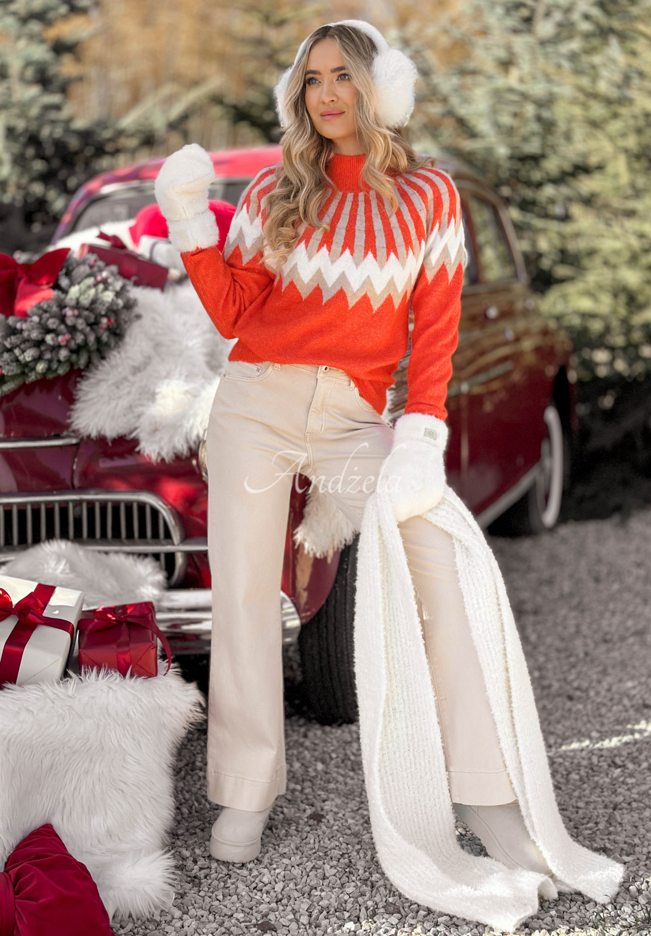 Gemusterter Wollpullover Corta Orange