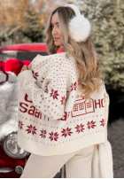Rozpinany Pullover Mit Muster Santa Approved Ecru