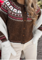 Krótki Cardigan Mit Muster Winter Fun Schokoladenbraun