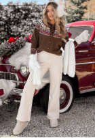 Krótki Cardigan Mit Muster Winter Fun Schokoladenbraun