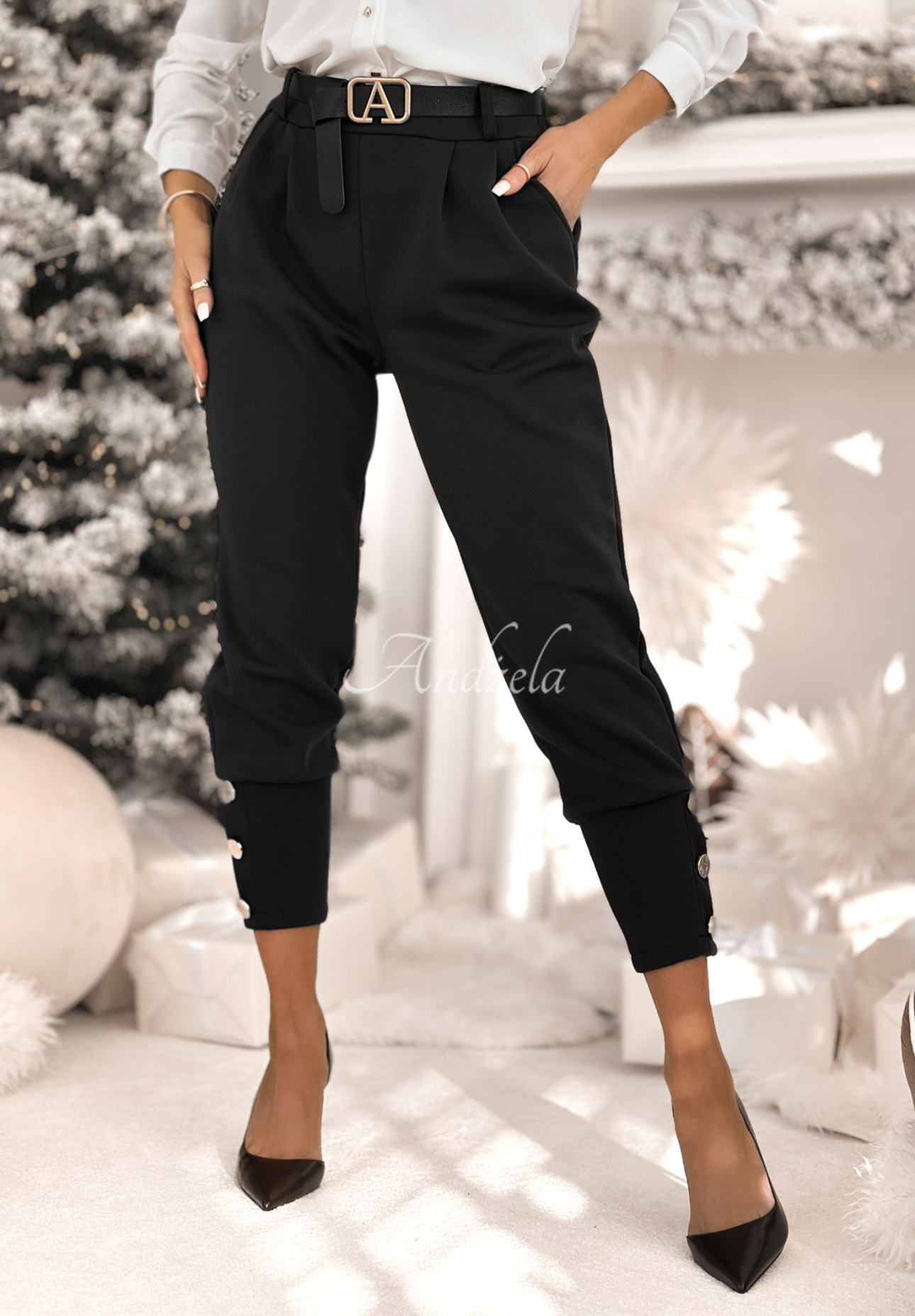 Stoffhose mit Knöpfen Take A Peek Schwarz