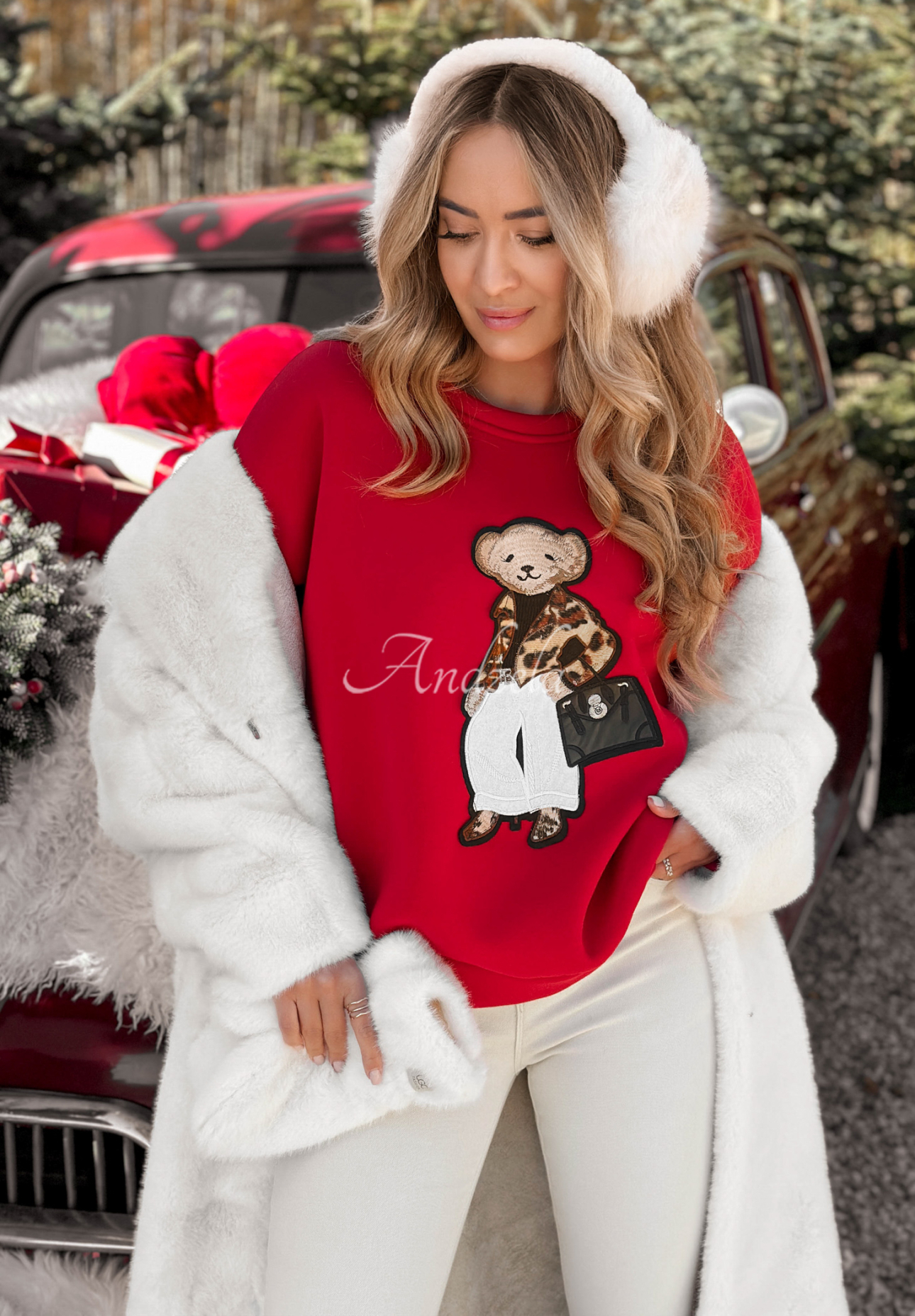 Sweatshirt mit Teddybär Teddy Style Rot