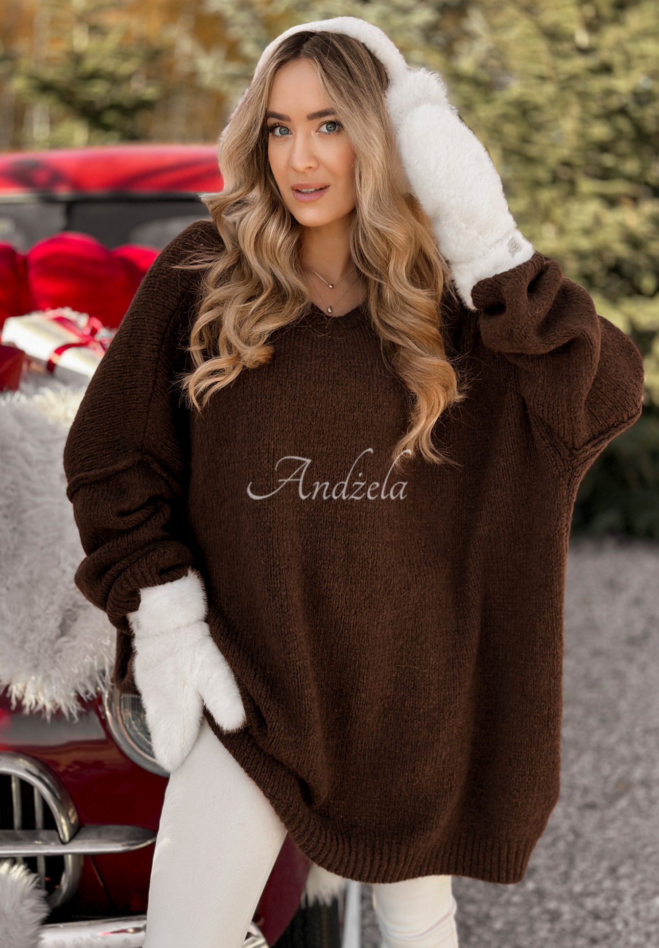 Langer Oversize-Pullover aus Wolle und Viskose Cozy Weather Schokoladenbraun