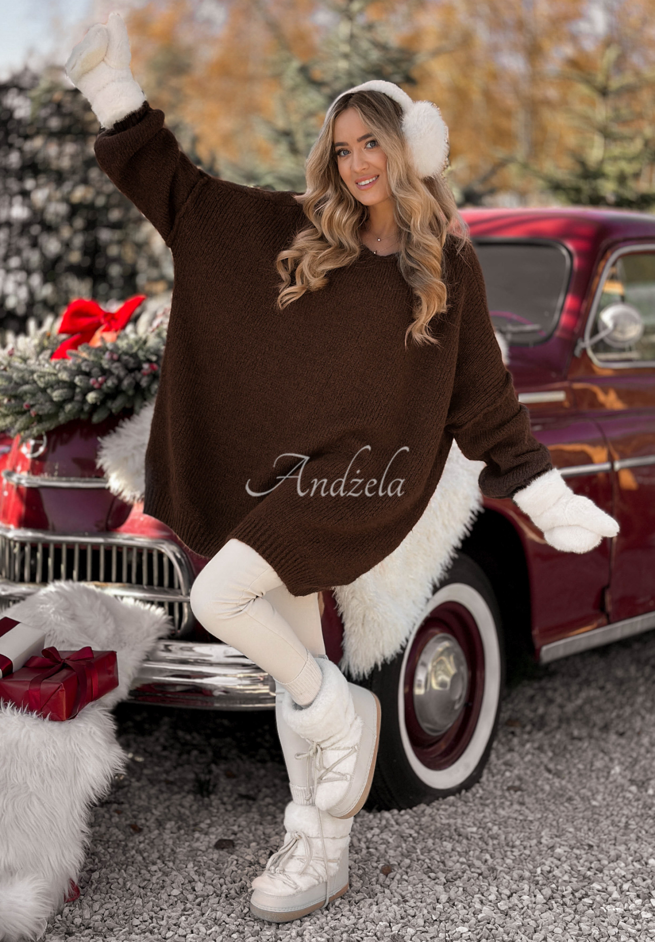 Langer Oversize-Pullover aus Wolle und Viskose Cozy Weather Schokoladenbraun