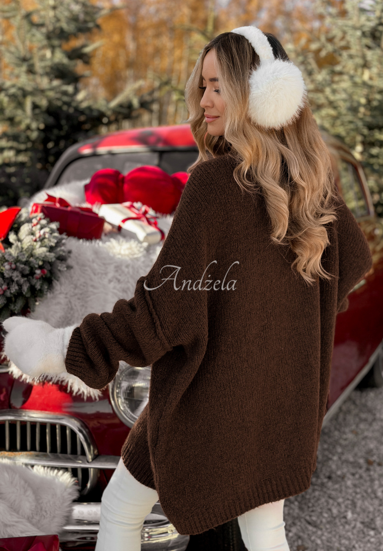 Langer Oversize-Pullover aus Wolle und Viskose Cozy Weather Schokoladenbraun