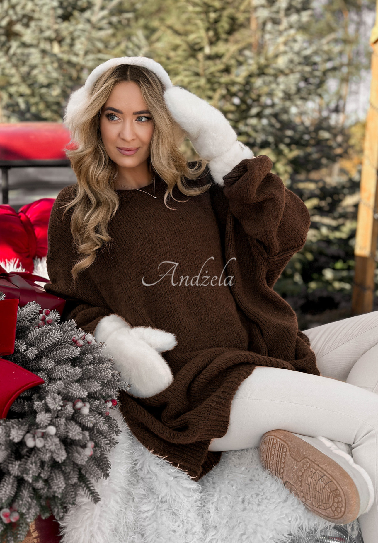 Langer Oversize-Pullover aus Wolle und Viskose Cozy Weather Schokoladenbraun