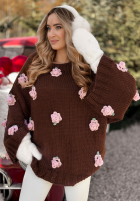 Pullover mit weiten Ärmeln mit Rosenmuster Sweet Little Roses Schokoladenbraun