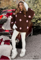 Pullover mit weiten Ärmeln mit Rosenmuster Sweet Little Roses Schokoladenbraun