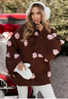 Pullover mit weiten Ärmeln mit Rosenmuster Sweet Little Roses Schokoladenbraun