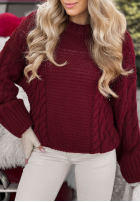 Ozdobnie pleciony Pullover Snuggle Weather Burgunderrot
