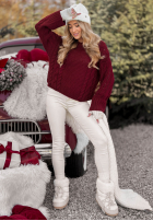 Ozdobnie pleciony Pullover Snuggle Weather Burgunderrot