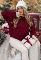 Ozdobnie pleciony Pullover Snuggle Weather Burgunderrot