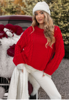 Ozdobnie pleciony Pullover Snuggle Weather Rot