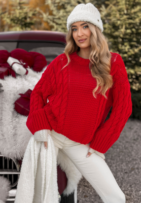 Dekorativ gestrickter Pullover Snuggle Weather Rot