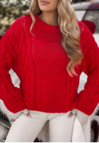 Ozdobnie pleciony Pullover Snuggle Weather Rot