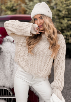 Ozdobnie pleciony Pullover Snuggle Weather Ecru