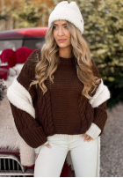 Ozdobnie pleciony Pullover Snuggle Weather Schokoladenbraun