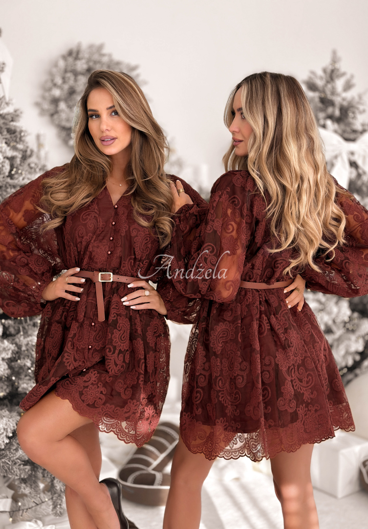 Kleid aus Spitze Falling For Me Schokoladenbraun