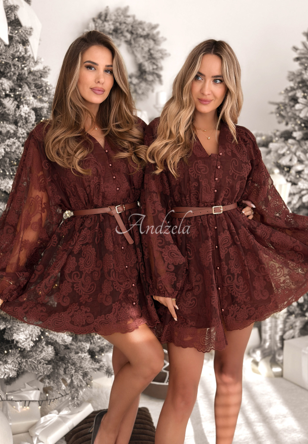 Kleid aus Spitze Falling For Me Schokoladenbraun