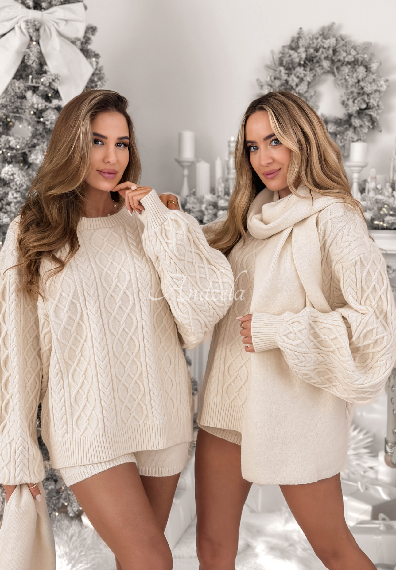 3in1-Set: Pullover mit Schal und Shorts Northern Attitude Beige
