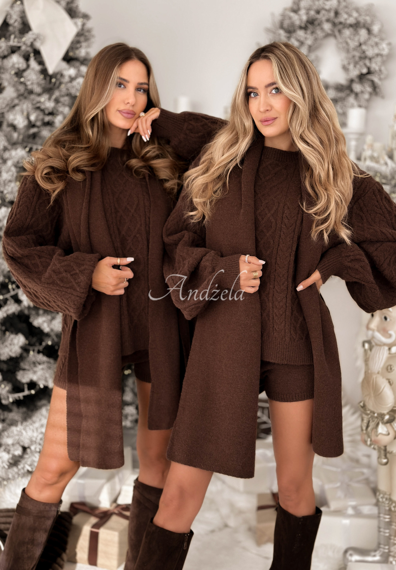 3in1-Set: Pullover mit Schal und Shorts Northern Attitude Schokoladenbraun