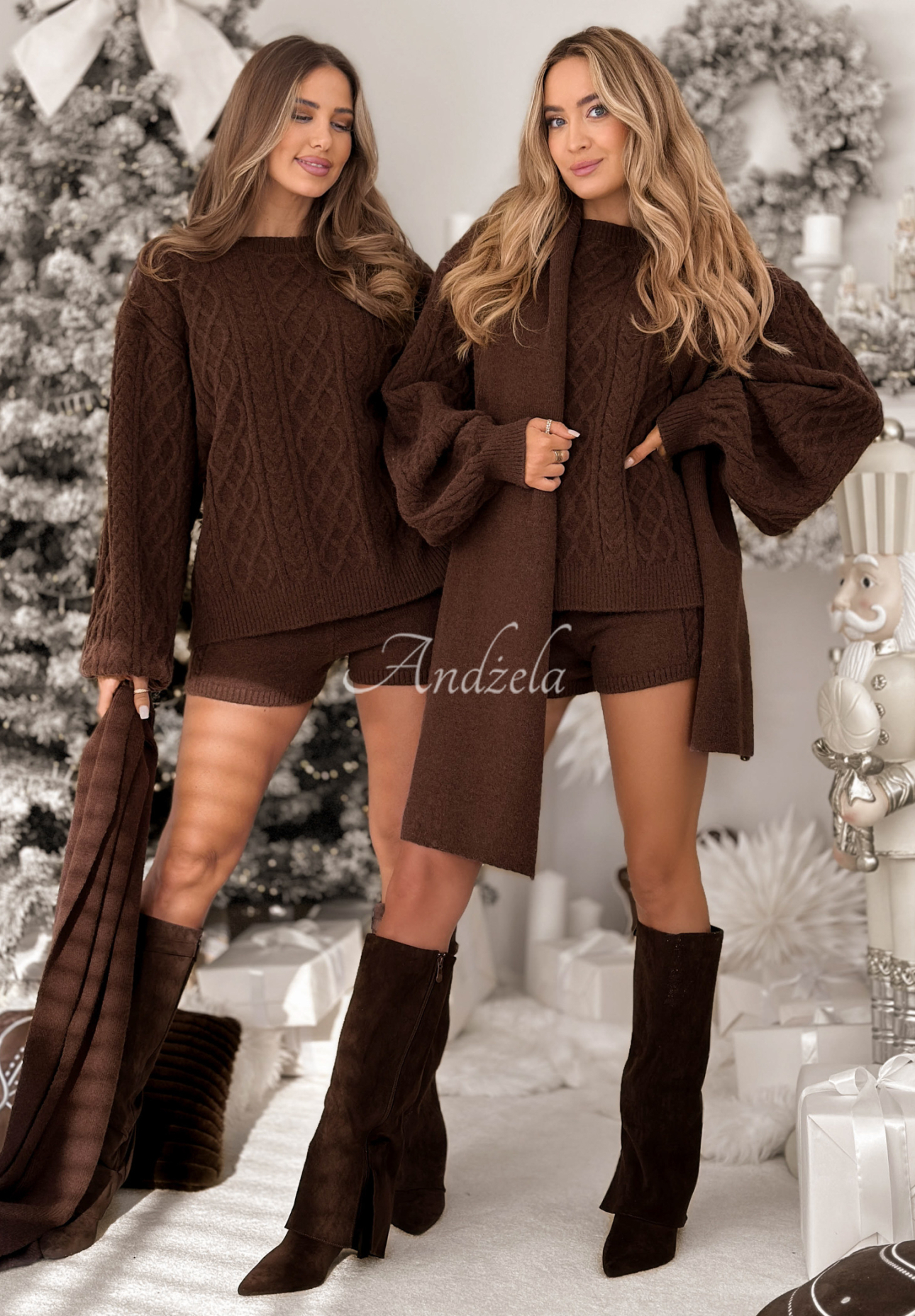 3in1-Set: Pullover mit Schal und Shorts Northern Attitude Schokoladenbraun