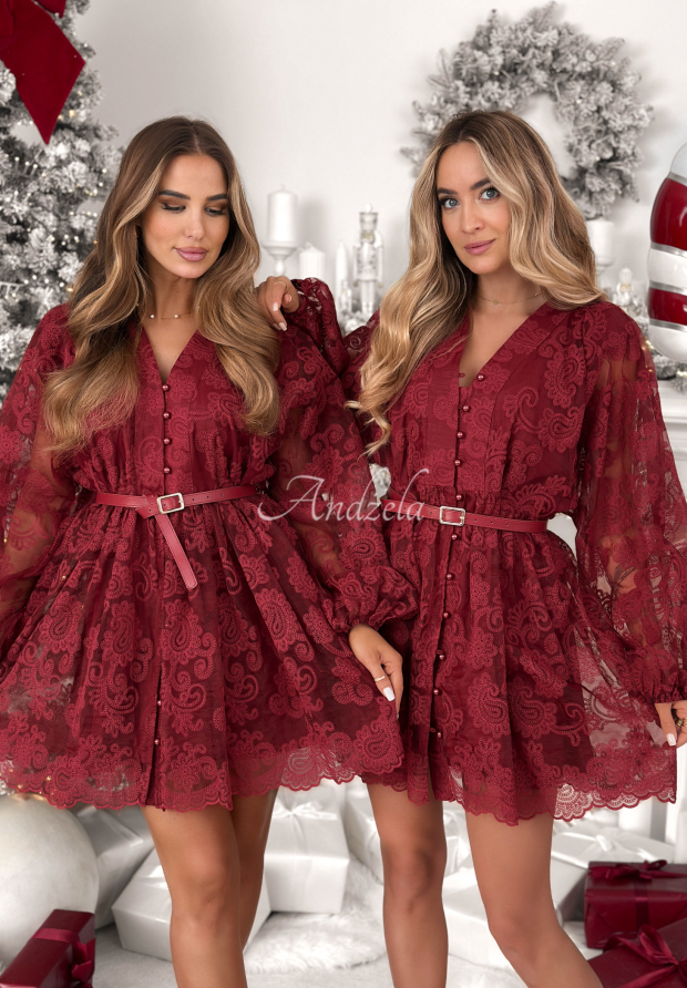 Kleid aus Spitze Falling For Me Burgunderrot