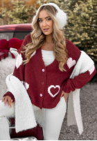 Krótki Cardigan oversiz w serca Second Date Burgunderrot