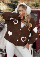 Krótki Cardigan oversiz w serca Second Date Schokoladenbraun