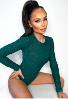 Błyszczące body ze stójką Really Simple Flaschengrün