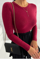 Błyszczące body ze stójką Really Simple Burgund