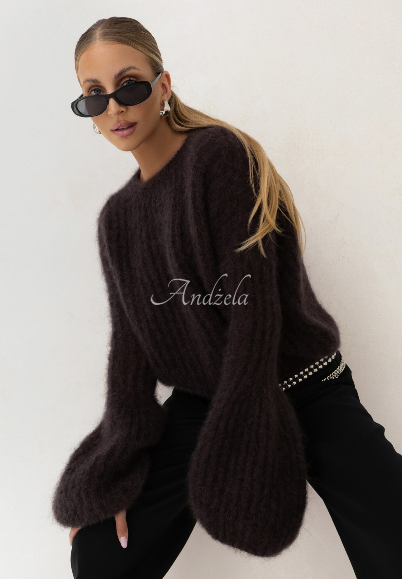 Mohairpullover mit weiten Ärmeln Cocomore Cloudly Schokoladenbraun