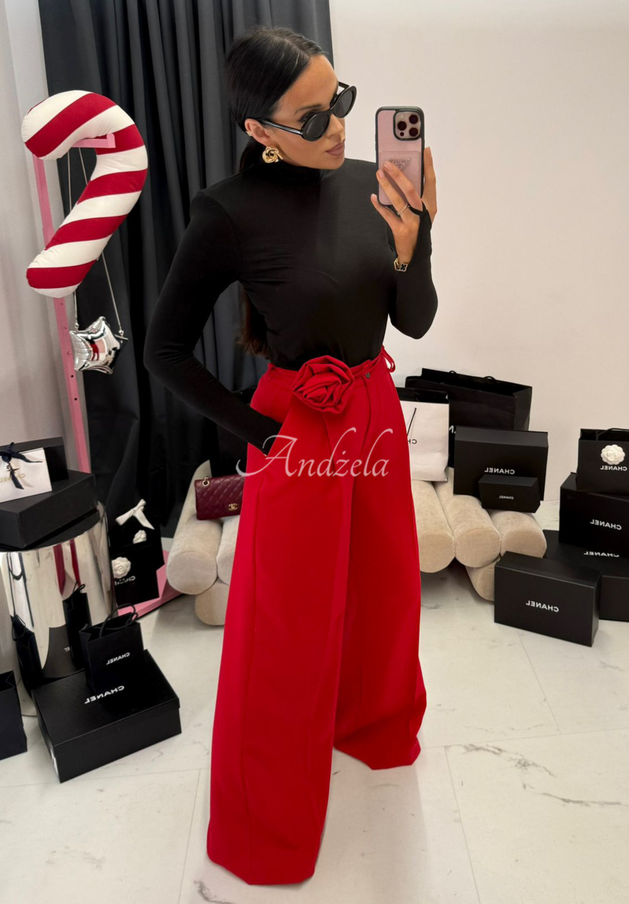 Viscose-Hose wide leg mit Blume La Milla Red Rose Rot
