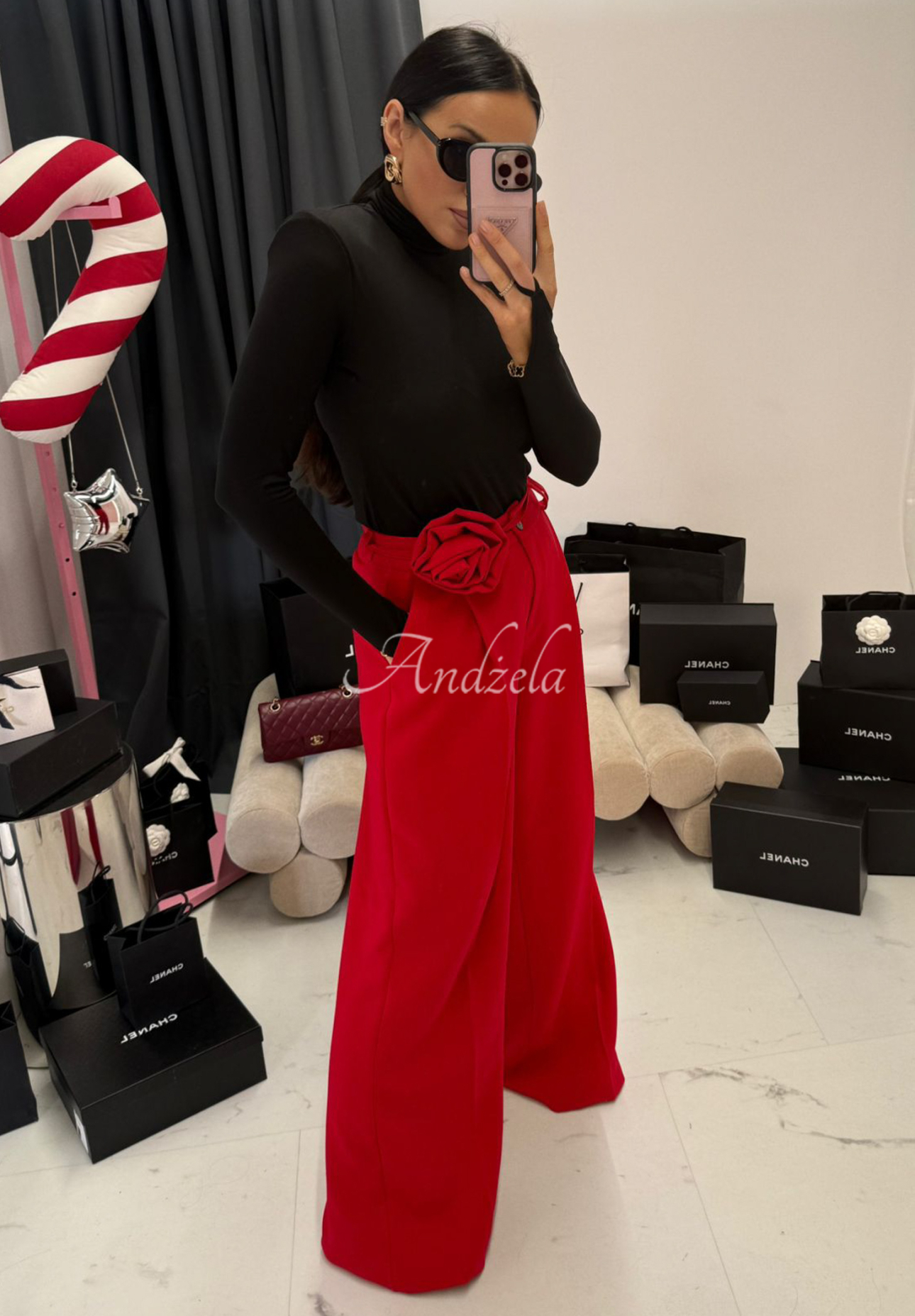 Viscose-Hose wide leg mit Blume La Milla Red Rose Rot
