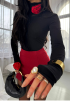 Bluse z golfem i różami La Milla Bouquet Of Roses Schwarz