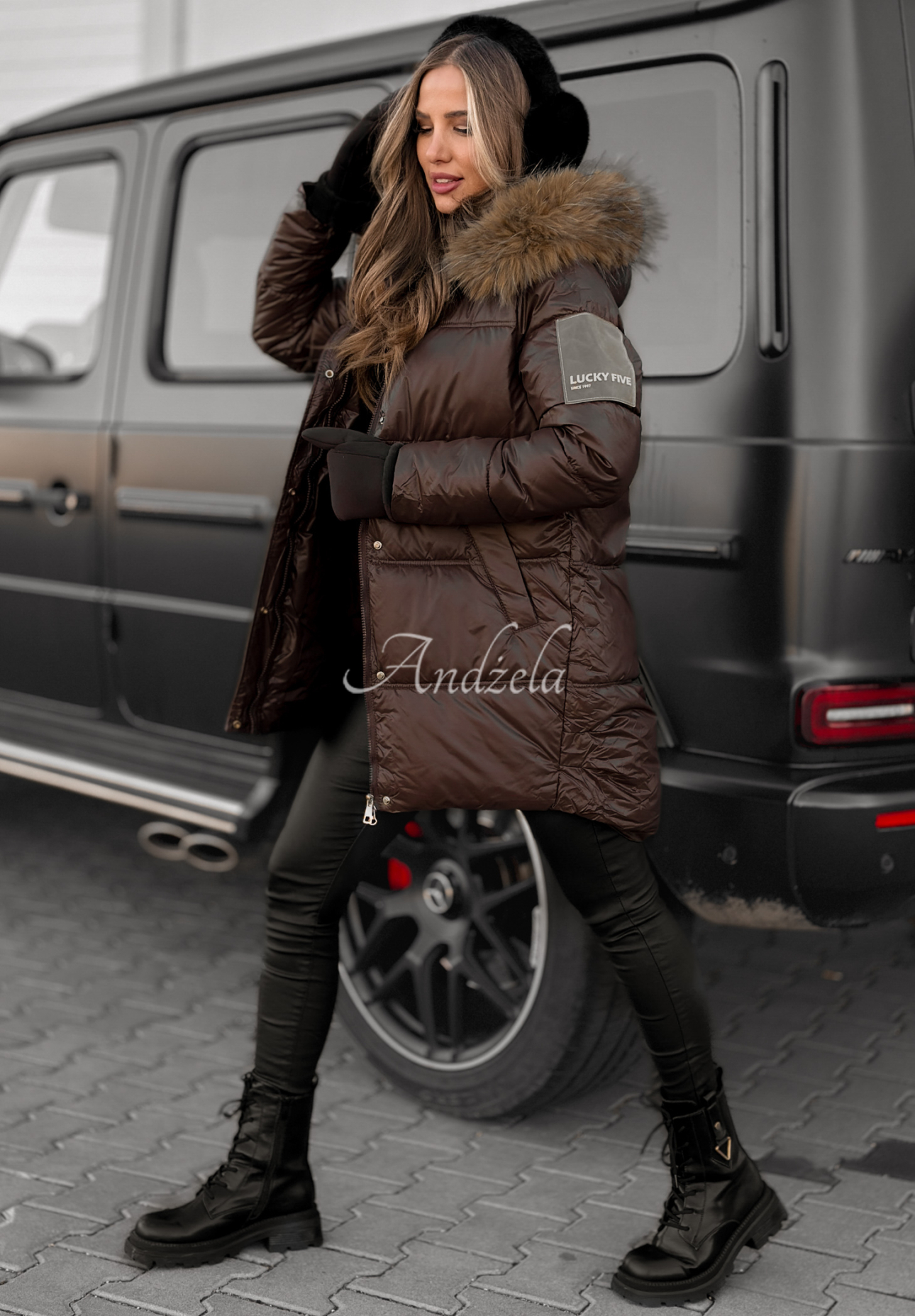 Lange Steppjacke Happy Season Schokoladenbraun