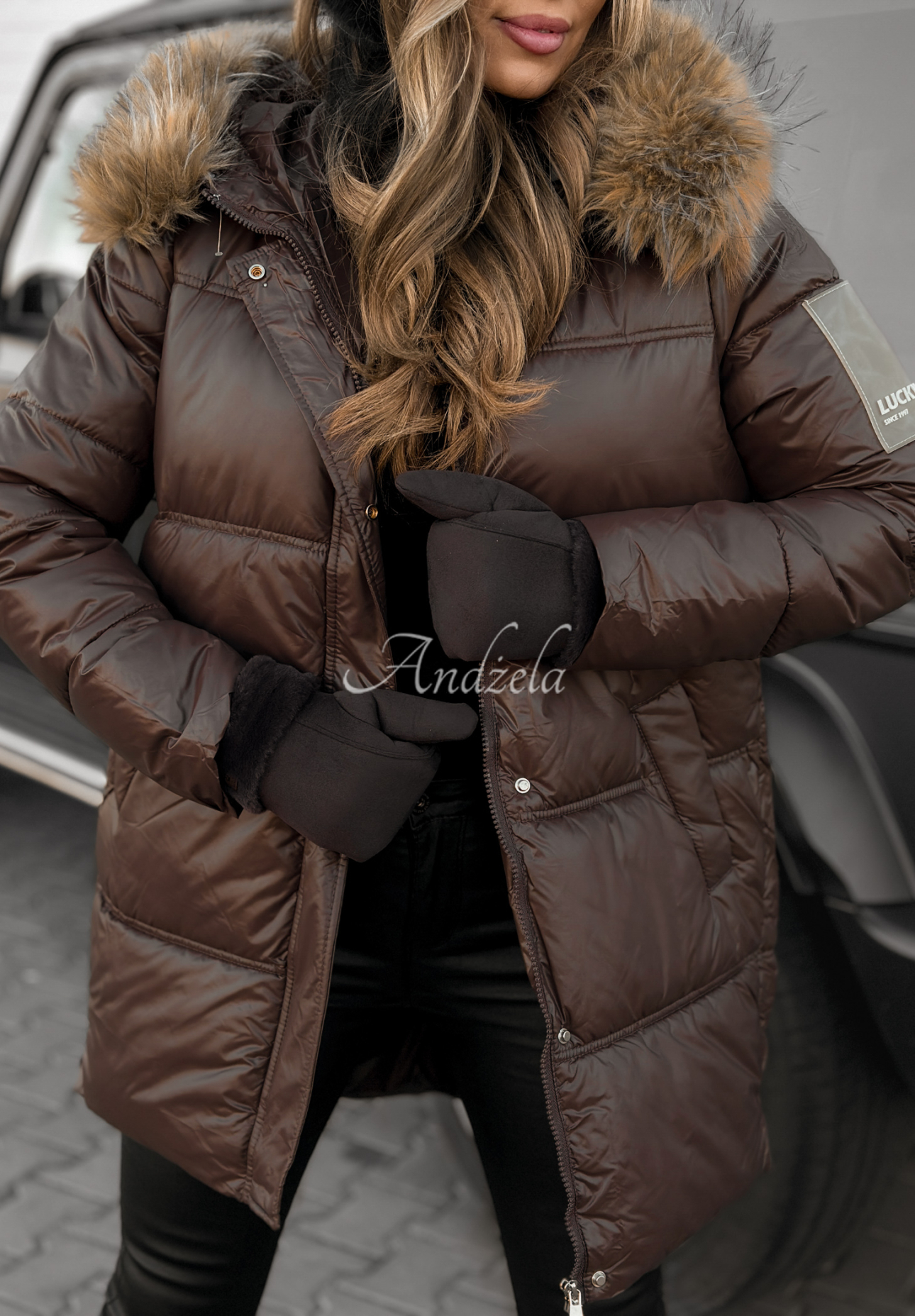 Lange Steppjacke Happy Season Schokoladenbraun