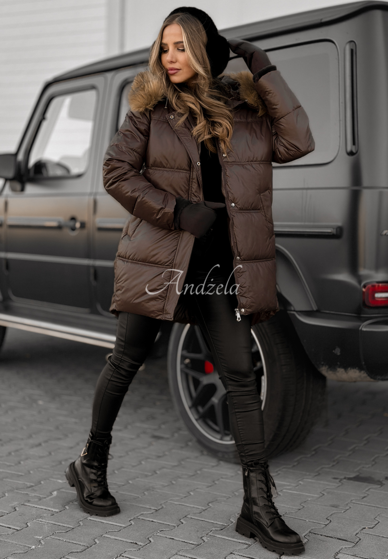 Lange Steppjacke Happy Season Schokoladenbraun