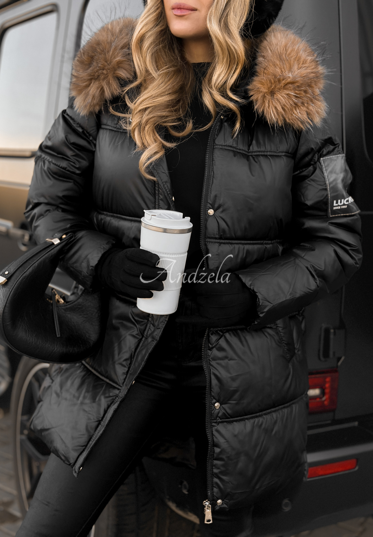 Lange Steppjacke Happy Season Schwarz