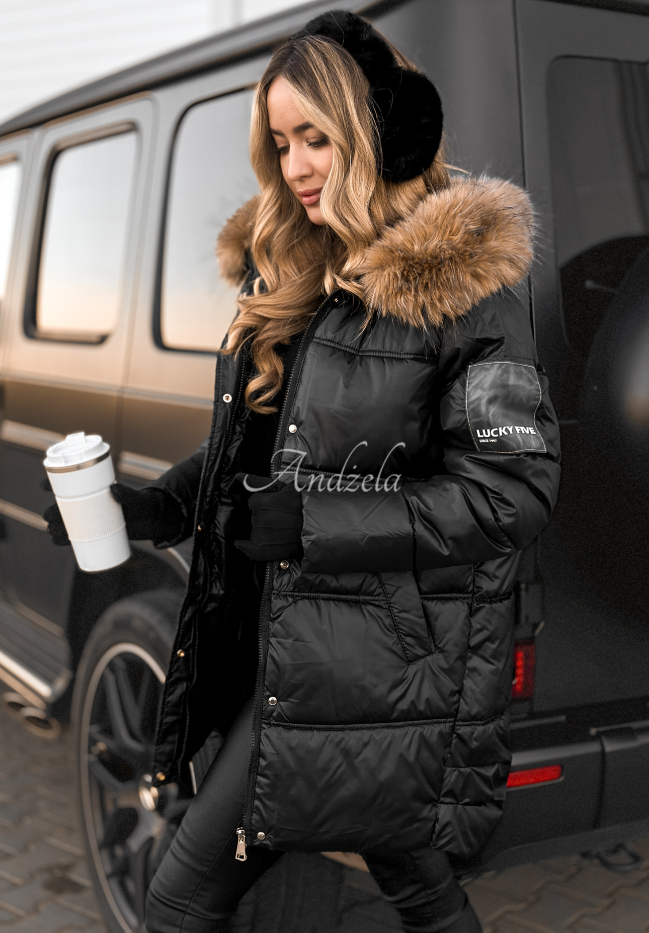 Lange Steppjacke Happy Season Schwarz