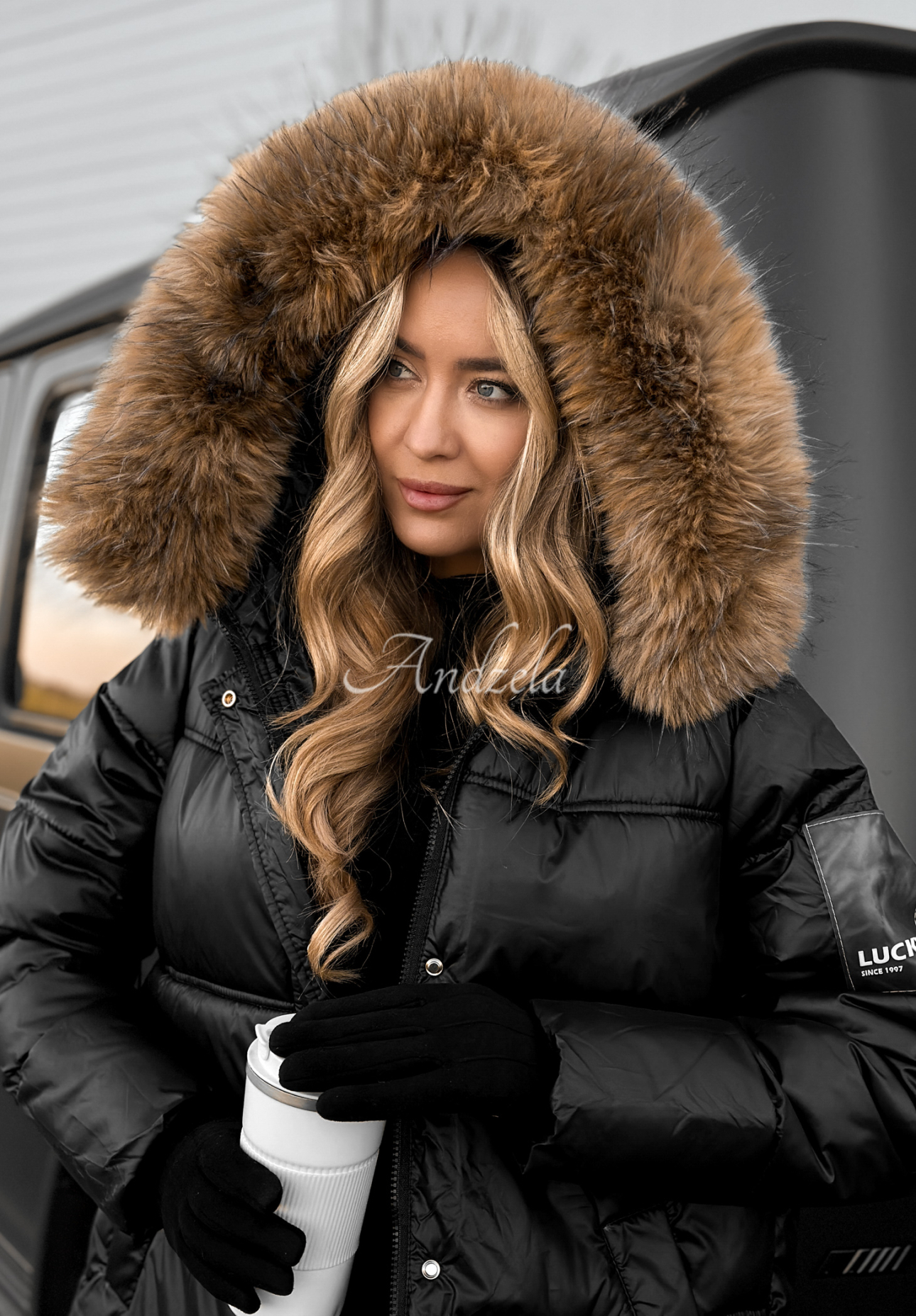 Lange Steppjacke Happy Season Schwarz