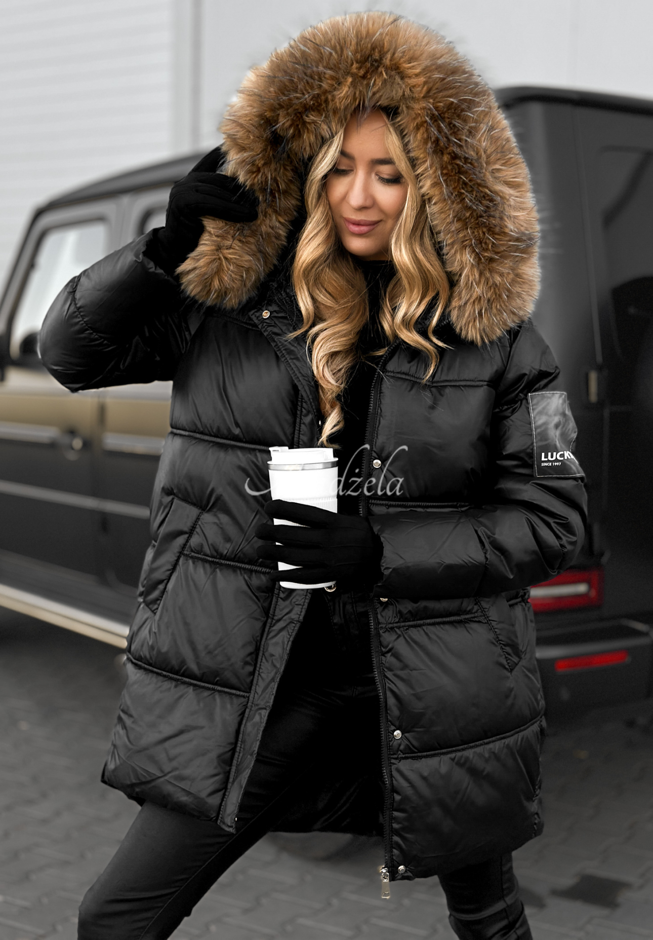 Lange Steppjacke Happy Season Schwarz