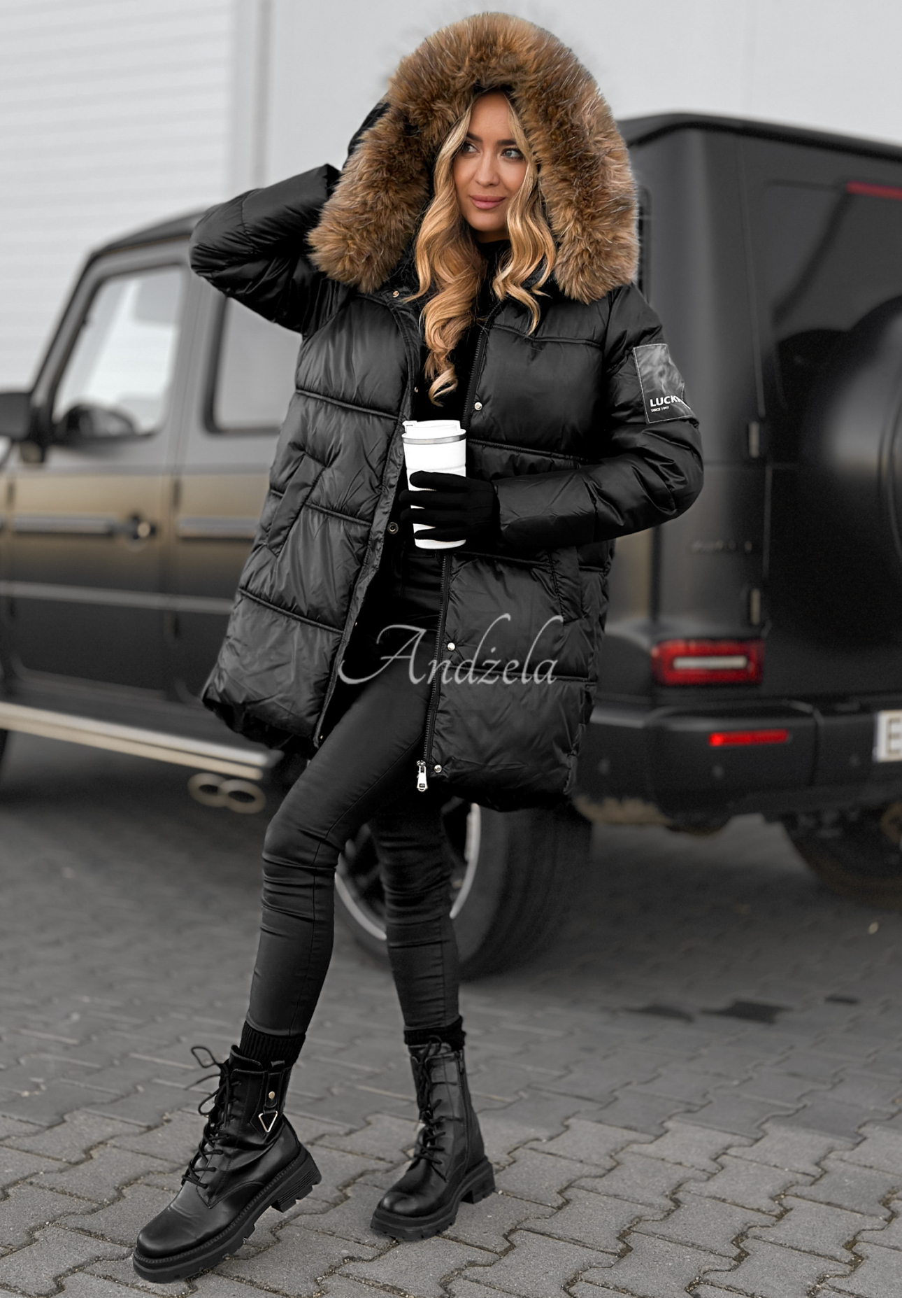 Lange Steppjacke Happy Season Schwarz