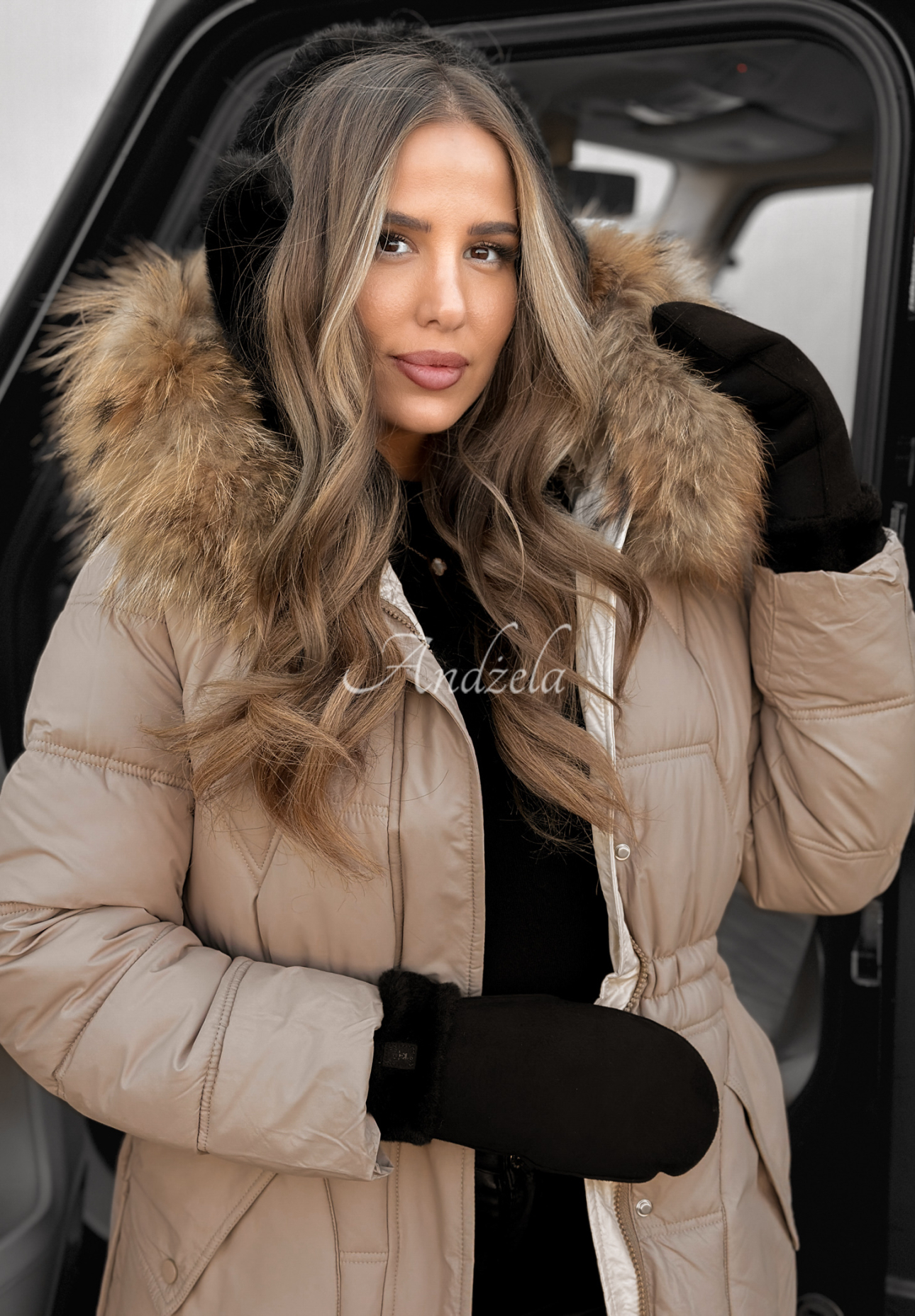 Lange Steppjacke Rivia Dunkelbeige