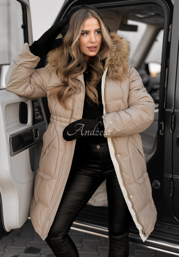 Lange Steppjacke Rivia Dunkelbeige