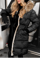 Pikowana Jacke Z Naturalnym Futrem Rivia Schwarz