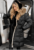 Pikowana Jacke Z Naturalnym Futrem Rivia Schwarz