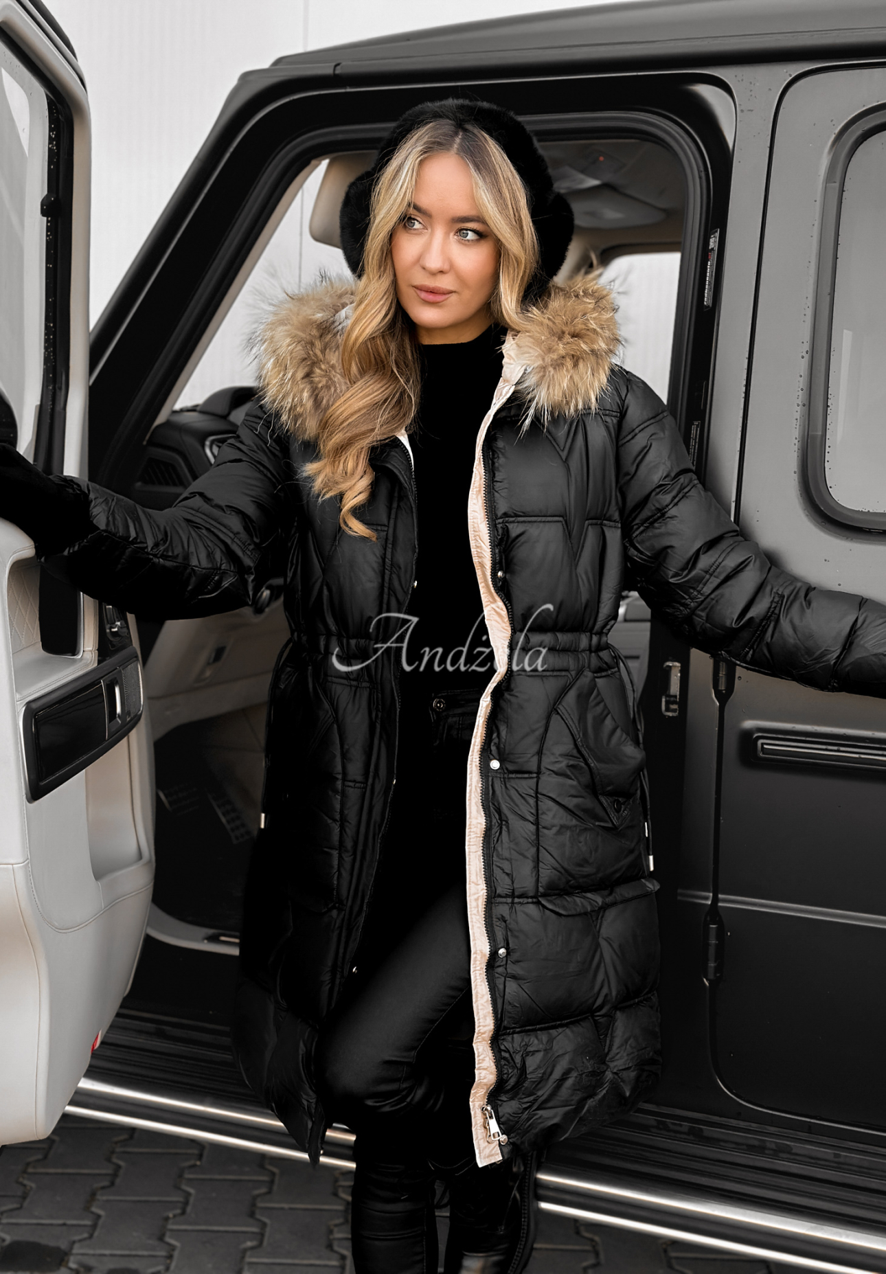 Lange Steppjacke Rivia  Schwarz