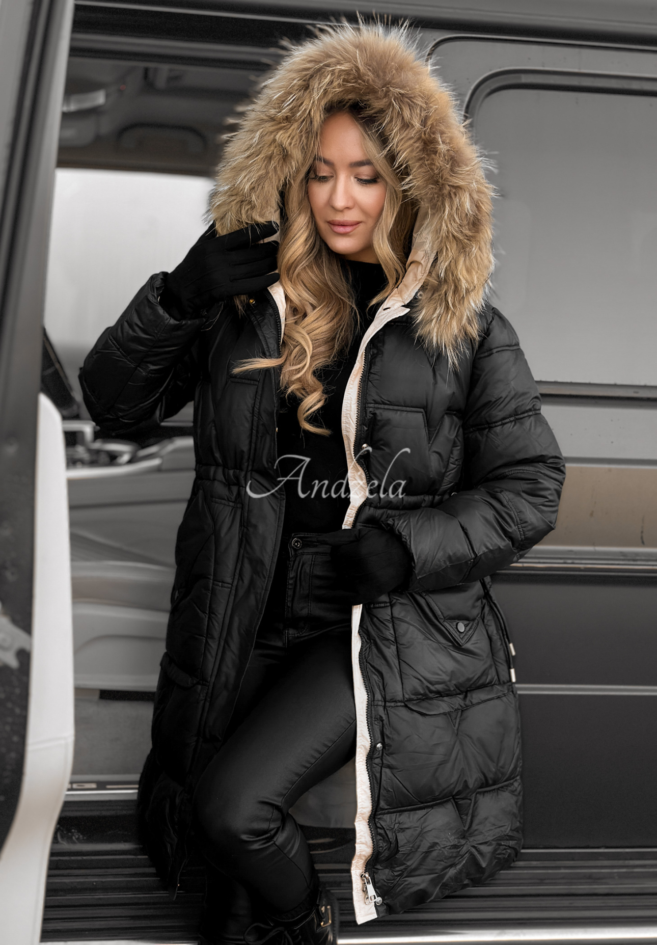 Lange Steppjacke Rivia  Schwarz